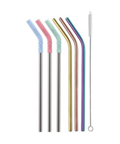 Stainless/Silicone Reusable Straws - Set of 6 (Mixed)
